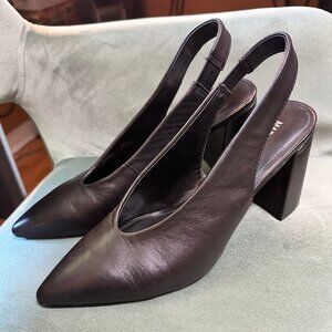 Brand New Marc Fisher Black Leather Slingbacks Block Heel 8